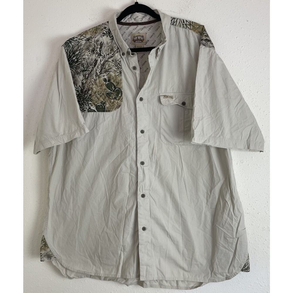 Game Guard Button Up Mens XL Khaki Short Sleeve Camo Hunting 100% Cotton